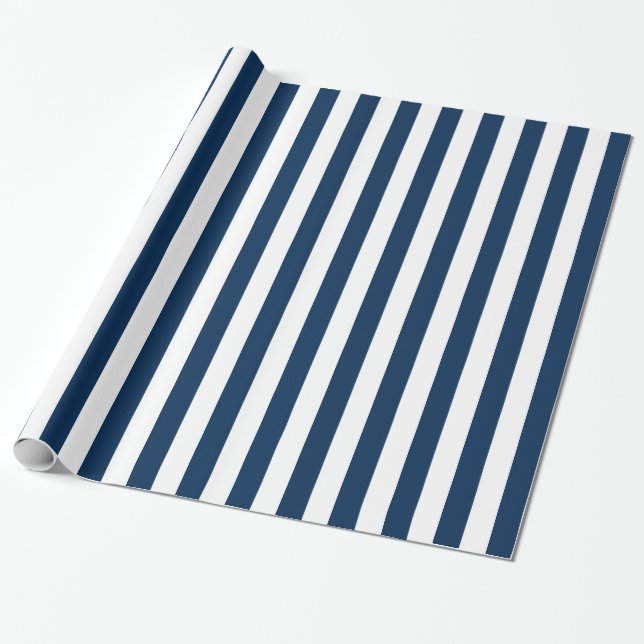 Navy blue and white stripes pattern wrapping paper (Unrolled)