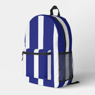 Navy blue and white stripes printed backpack