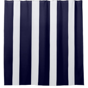Navy Blue And White Stripes Shower Curtain