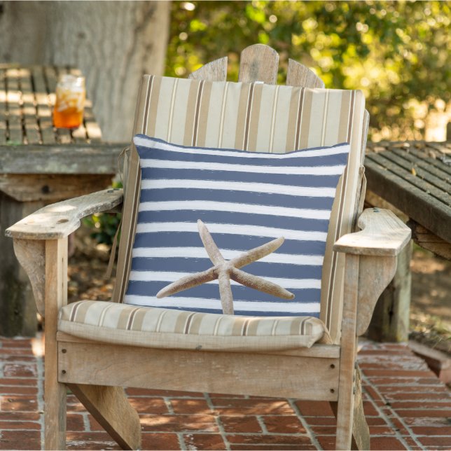 Navy Blue and White Stripes Starfish Cushion (Chair)