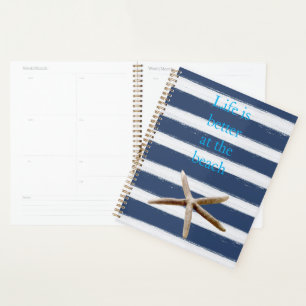 Navy Blue and White Stripes Starfish Planner