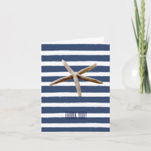 Navy Blue and White Stripes Starfish Thank You Card