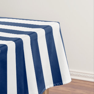 Navy Blue and White Stripes Tablecloth