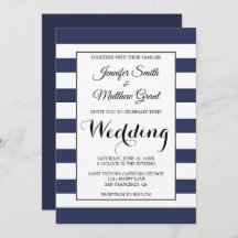 Navy Blue and White Stripes Wedding Invitation