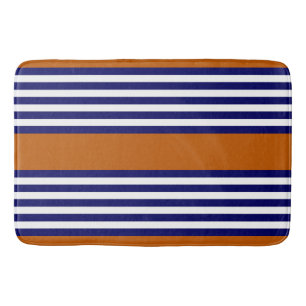 Navy blue and white stripes with burnt orange bath mat