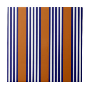 Navy blue and white stripes with burnt orange ceramic tile