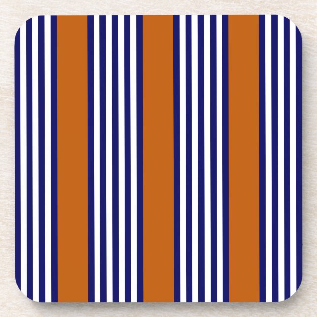Navy blue and white stripes with burnt orange coaster (Front)