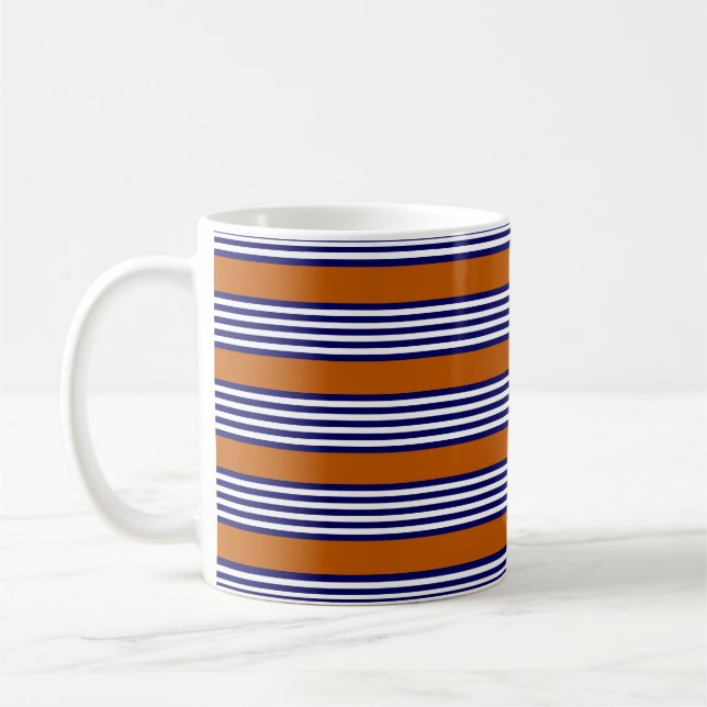 Navy blue and white stripes with burnt orange coffee mug (Left)