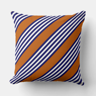 Navy blue and white stripes with burnt orange cushion
