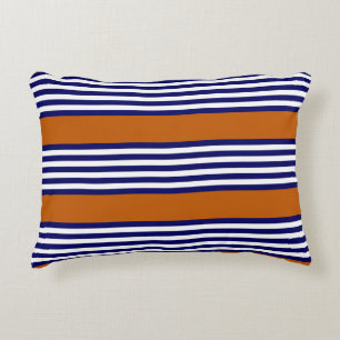 Navy blue and white stripes with burnt orange decorative cushion
