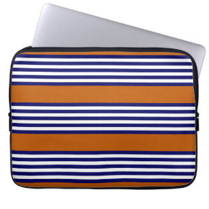 Navy blue and white stripes with burnt orange laptop sleeve