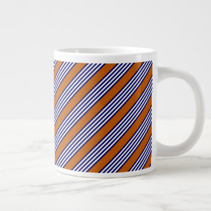 Navy blue and white stripes with burnt orange large coffee mug