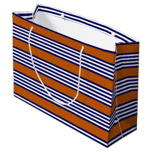 Navy blue and white stripes with burnt orange large gift bag