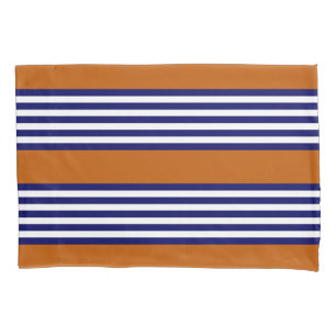 Navy blue and white stripes with burnt orange pillowcase