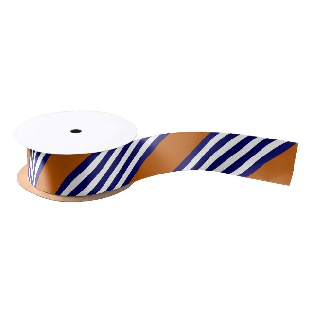 Navy blue and white stripes with burnt orange satin ribbon (Spool)