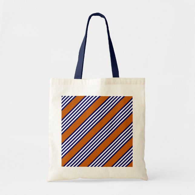Navy blue and white stripes with burnt orange tote bag (Front)