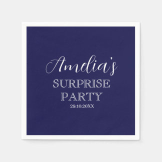 Navy Blue and White Surprise Birthday Party Napkin