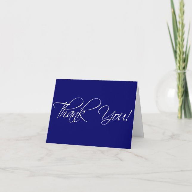 Navy Blue and White Thank You Cards Fancy Script (Front)