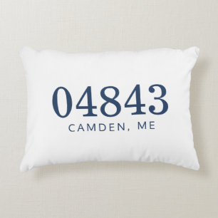 Navy Blue and White The Location Zip Code Decorative Cushion