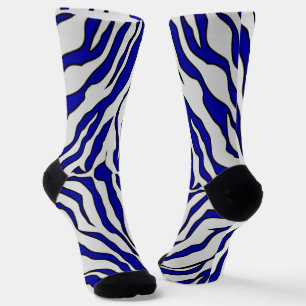 Navy Blue And White Tiger Stripes Animal Print Socks