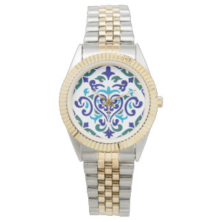navy blue and white tile pattern watch