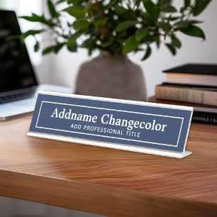 Navy Blue and White Traditional Border Name Title Desk Name Plate