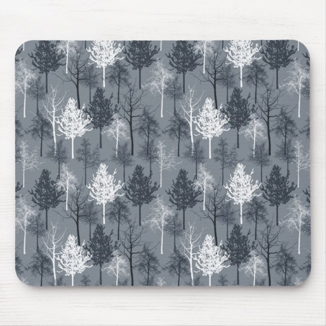 Navy Blue and White Trees Mouse Pad (Front)