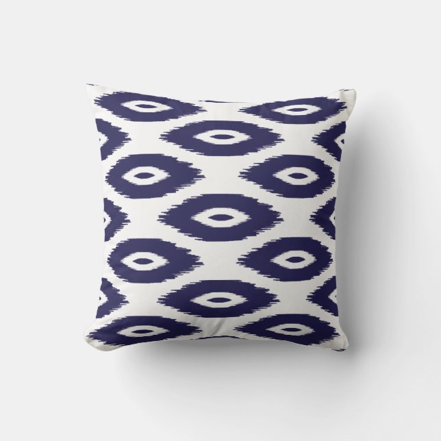 Navy Blue and White Tribal Ikat Dots Cushion (Front)