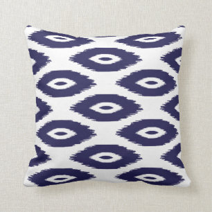 Navy Blue and White Tribal Ikat Dots Cushion