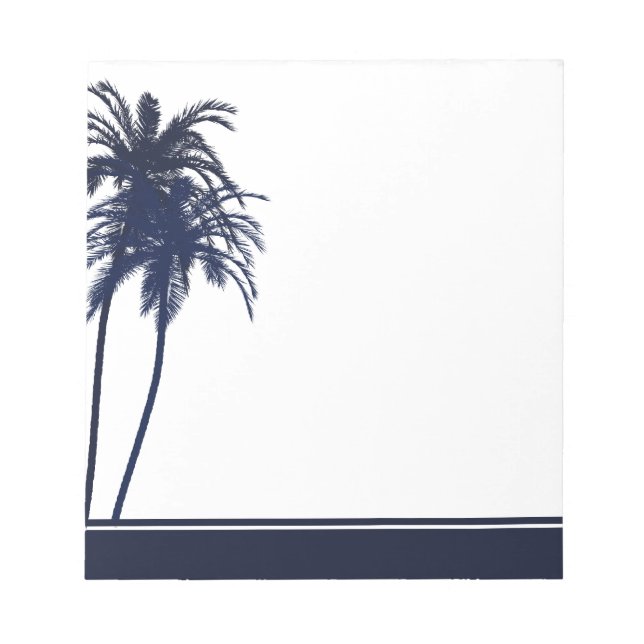 Navy Blue and White Tropical Palm Tree Notepad (Front)
