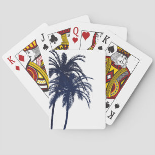 Navy Blue and White Tropical Palm Tree Playing Cards