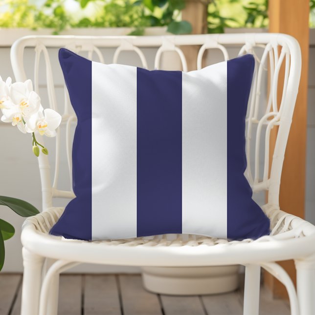 Navy Blue and White Vertical Awning Stripes Cushion (Creator Uploaded)
