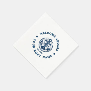Navy Blue And White Vintage Nautical Boat Anchor 2 Napkin