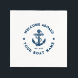 Navy Blue And White Vintage Nautical Boat Anchor Napkin<br><div class="desc">Elegant navy blue vintage nautical boat anchor with custom blue text on a white background.</div>