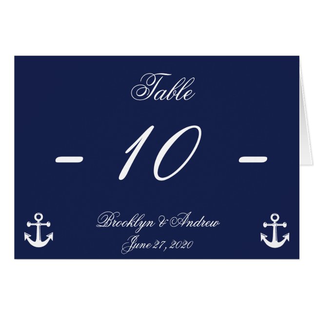 Navy Blue and White Wedding Table Numbers (Front Horizontal)