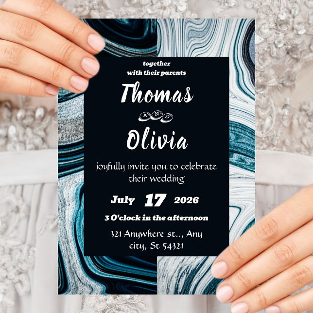 Navy blue and white wedding with marble waves invitation (Creator Uploaded)