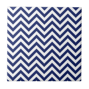 Navy Blue and White Zigzag Stripes Chevron Pattern Ceramic Tile