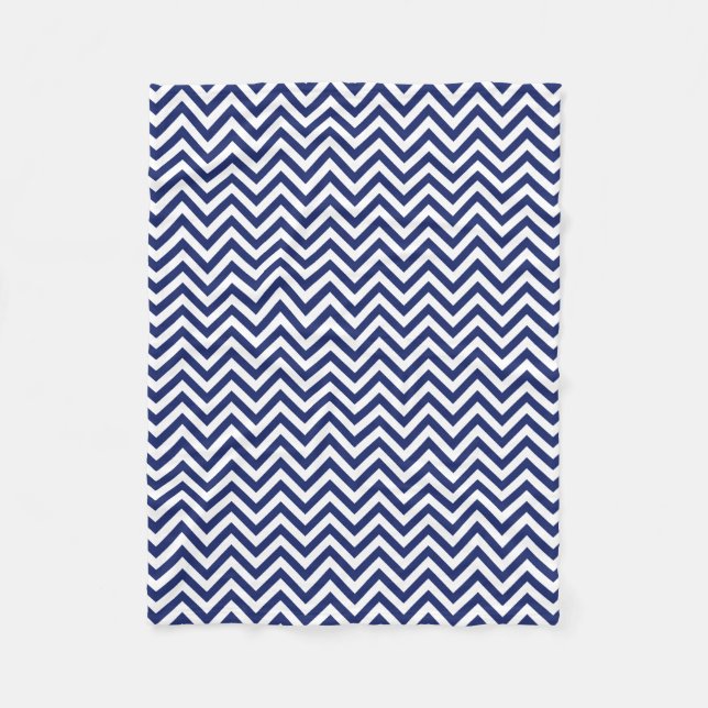 Navy Blue and White Zigzag Stripes Chevron Pattern Fleece Blanket (Front)
