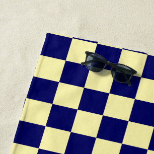 Navy Blue and Yellow Chequerboard Pattern Beach Towel