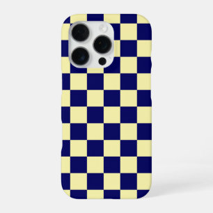 Navy Blue and Yellow Chequerboard Pattern iPhone 16 Pro Case