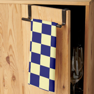 Navy Blue and Yellow Chequerboard Pattern Tea Towel