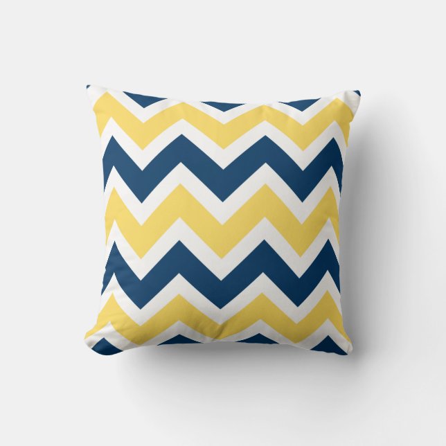 Navy Blue and Yellow Chevron Zigzag Pattern Cushion (Front)