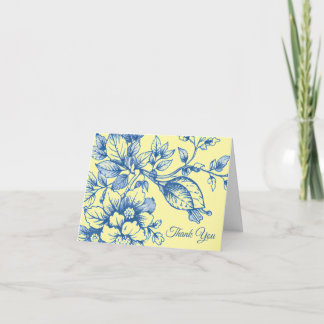 Navy Blue and Yellow Floral Thank You Card