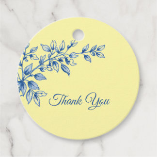 Navy Blue and Yellow Floral Thank You Card Favour Tags