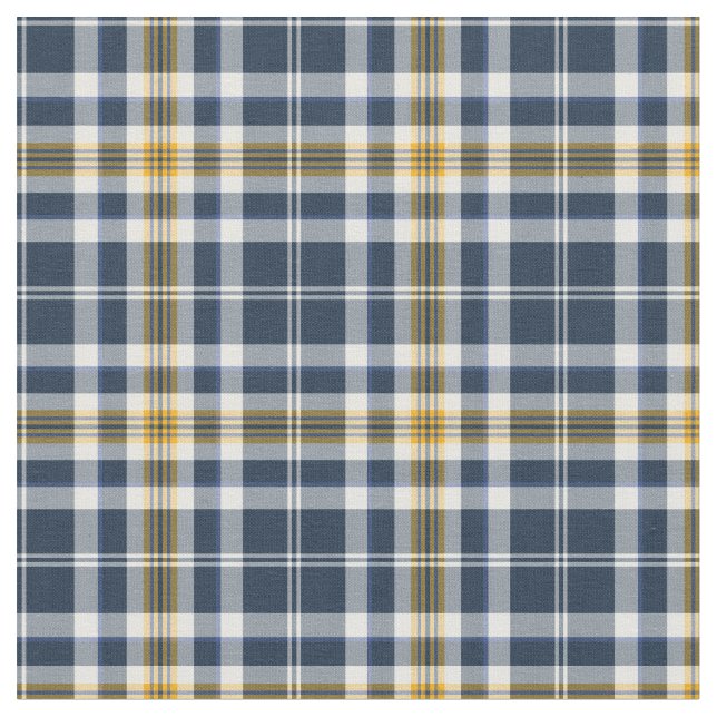 Navy Blue and Yellow Gold Sporty Plaid Fabric (Close Up)