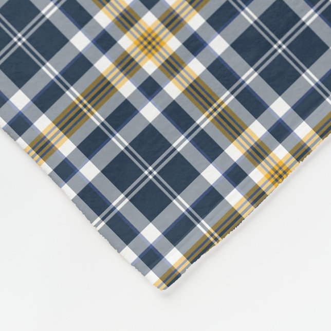 Navy Blue and Yellow Gold Sporty Plaid Pattern Fleece Blanket (Corner)