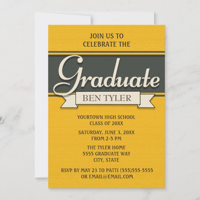 Navy Blue and Yellow Graduation Party Invitation (Front)