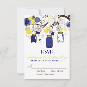 Navy Blue and Yellow Mason Jars RSVP Invitation