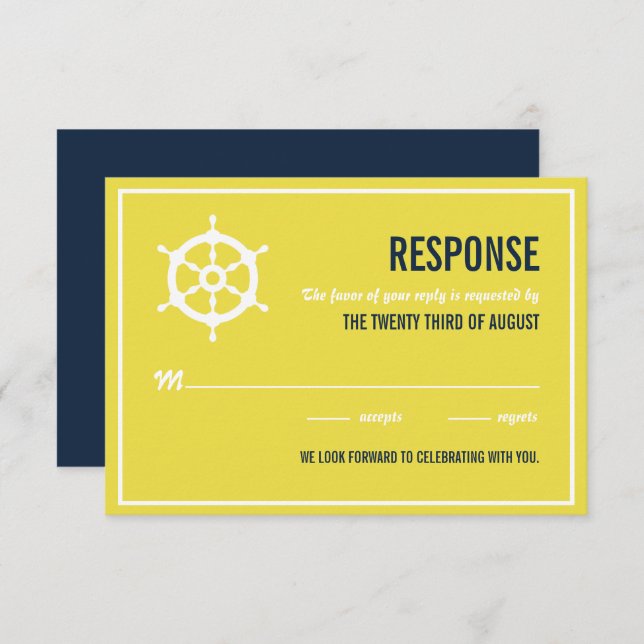 Navy Blue and Yellow Nautical Wedding RSVP Card (Front/Back)