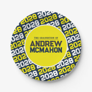 Navy Blue and Yellow Personalised Graduation Paper Plate